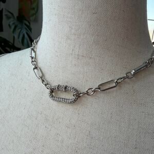 Silver Chain Rhinestone Carabiner Choker Necklace
